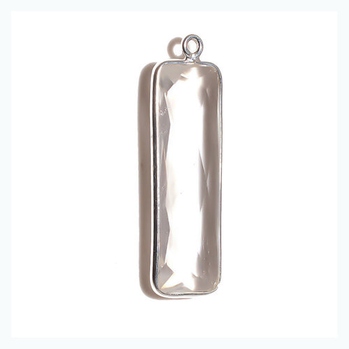 Stone Connectors & Drops. Sterling Silver 10.2mm Width by 33.8mm Length, Crystal Stone, Rectangle Drop with one 3.1mm Closed Ring. Quantity Per Pack: 1 Piece.