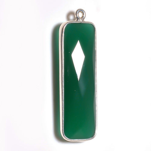 Stone Connectors & Drops. Sterling Silver 10.2mm Width by 33.8mm Length, Green Onyx Quartz Stone, Rectangle Drop with one 3.1mm Closed Ring. Quantity Per Pack: 1 Piece.