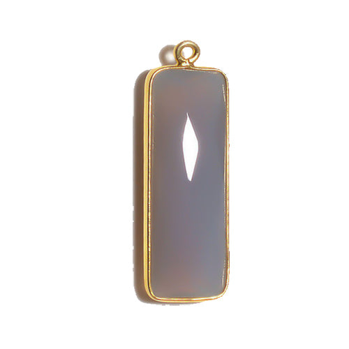 Stone Connectors & Drops. Sterling Silver Gold Plated / Vermeil 10.2mm Width by 33.8mm Length, Chalcedony - Grey Stone, Rectangle Drop with one 3.1mm Closed Ring. Quantity Per Pack: 1 Piece.