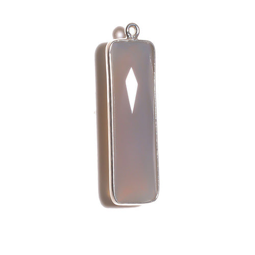 Stone Connectors & Drops. Sterling Silver 10.2mm Width by 33.8mm Length, Chalcedony - Grey Stone, Rectangle Drop with one 3.1mm Closed Ring. Quantity Per Pack: 1 Piece.