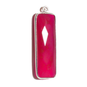 Stone Connectors & Drops. Sterling Silver 10.2mm Width by 33.8mm Length, Chalcedony - Rani Pink Stone, Rectangle Drop with one 3.1mm Closed Ring. Quantity Per Pack: 1 Piece.