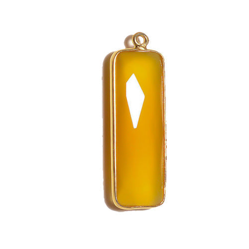 Stone Connectors & Drops. Sterling Silver Gold Plated / Vermeil 10.2mm Width by 33.8mm Length, Chalcedony - Yellow Stone, Rectangle Drop with one 3.1mm Closed Ring. Quantity Per Pack: 1 Piece.