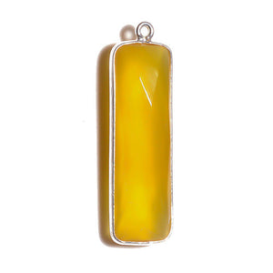 Stone Connectors & Drops. Sterling Silver 10.2mm Width by 33.8mm Length, Chalcedony - Yellow Stone, Rectangle Drop with one 3.1mm Closed Ring. Quantity Per Pack: 1 Piece.