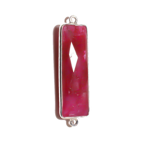 Stone Connectors & Drops. Sterling Silver 10.6mm Width by 36.7mm Length, Chalcedony Stone, Rectangle Connector with 3.1mm Closed Ring on each side. Quantity Per Pack: 1 Piece.