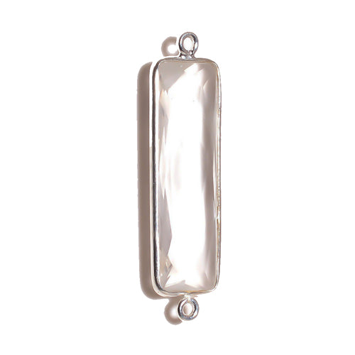 Stone Connectors & Drops. Sterling Silver 10.6mm Width by 36.7mm Length, Crystal Stone, Rectangle Connector with 3.1mm Closed Ring on each side. Quantity Per Pack: 1 Piece.