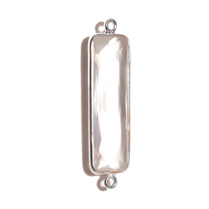 Stone Connectors & Drops. Sterling Silver 10.6mm Width by 36.7mm Length, Crystal Stone, Rectangle Connector with 3.1mm Closed Ring on each side. Quantity Per Pack: 1 Piece.