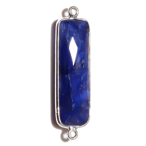 Stone Connectors & Drops. Sterling Silver 10.6mm Width by 36.7mm Length, Sapphire Stone, Rectangle Connector with 3.1mm Closed Ring on each side. Quantity Per Pack: 1 Piece.