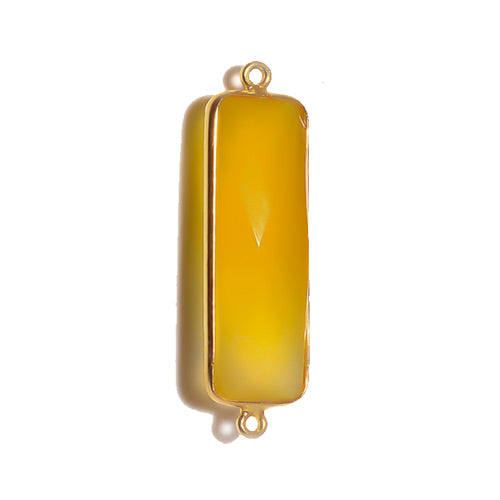 Stone Connectors & Drops. Sterling Silver Gold Plated / Vermeil 10.6mm Width by 36.7mm Length, Chalcedony - Yellow Stone, Rectangle Connector with 3.1mm Closed Ring on each side. Quantity Per Pack: 1 Piece.