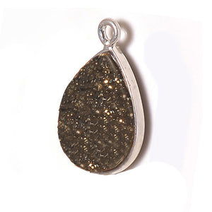 Stone Connectors & Drops. Sterling Silver 7.2mm Width by 16.6mm Length, Druzy - Bronze Stone, Tear Drop, Drop with one 3.3mm Closed Ring. Quantity Per Pack: 1 Piece.