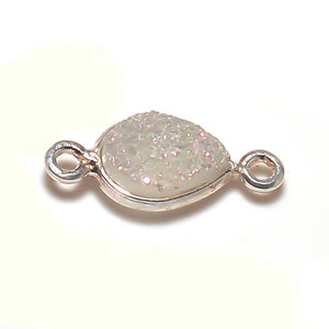 Stone Connectors & Drops. Sterling Silver 7.2mm Width by 16.6mm Length, Druzy - Rainbow Stone, Tear Drop Connector with 3.3mm Closed Ring on each side. Quantity Per Pack: 1 Piece.