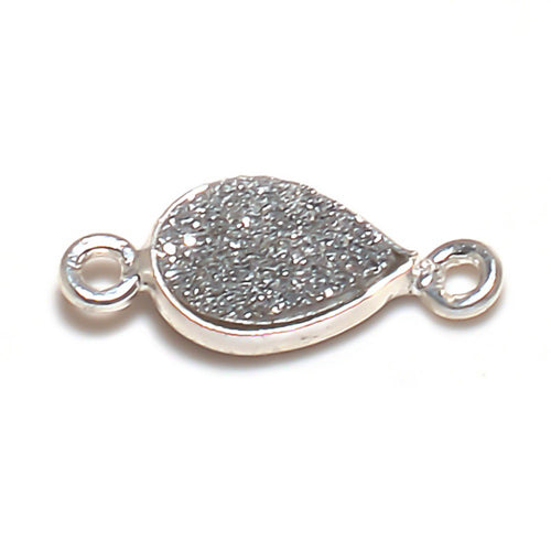 Stone Connectors & Drops. Sterling Silver 7.2mm Width by 16.6mm Length, Druzy - Silver Stone, Tear Drop Connector with 3.3mm Closed Ring on each side. Quantity Per Pack: 1 Piece.