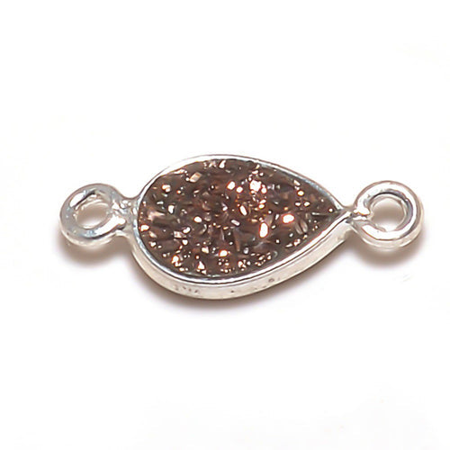 Stone Connectors & Drops. Sterling Silver 7.2mm Width by 16.6mm Length, Copper Druzy Stone, Tear Drop Connector with 3.3mm Closed Ring on each side. Quantity Per Pack: 1 Piece.