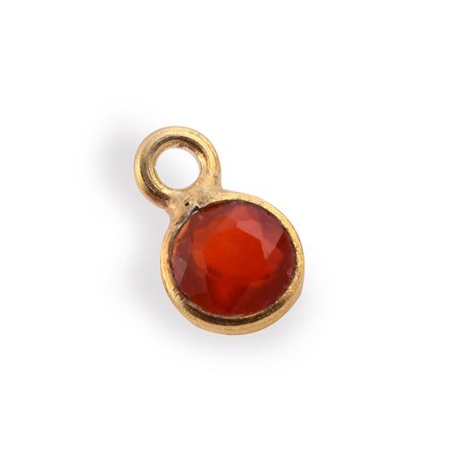 Stone Connectors & Drops. Sterling Silver Gold Plated / Vermeil 3.0mm Width / Length, Carnelian Stone, Round Drop with one 2.2mm Closed Ring. Quantity Per Pack: 1 Piece.