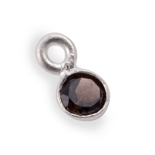 Stone Connectors & Drops. Sterling Silver 3.0mm Width / Length, Smoky Topaz Stone, Round Drop with one 2.2mm Closed Ring. Quantity Per Pack: 1 Piece.