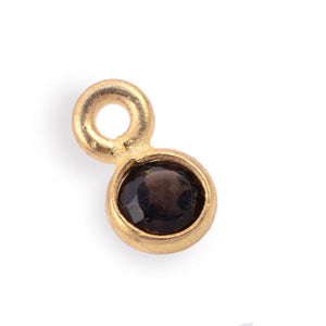 Stone Connectors & Drops. Sterling Silver Gold Plated / Vermeil 3.0mm Width / Length, Smoky Topaz Stone, Round Drop with one 2.2mm Closed Ring. Quantity Per Pack: 1 Piece.