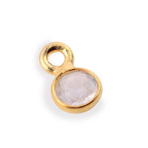 Stone Connectors & Drops. Sterling Silver Gold Plated / Vermeil 3.0mm Width / Length, Rose Quartz Stone, Round Drop with one 2.2mm Closed Ring. Quantity Per Pack: 1 Piece.