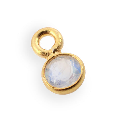 Stone Connectors & Drops. Sterling Silver Gold Plated / Vermeil 3.0mm Width / Length, Topaz Stone, Round Drop with one 2.2mm Closed Ring. Quantity Per Pack: 1 Piece.