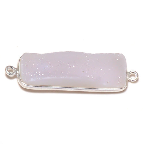 Stone Connectors & Drops. Sterling Silver 10.6mm Width by 36.7mm Length, Druzy - Natural Stone, Rectangle Connector with 3.1mm Closed Ring on each side. Quantity Per Pack: 1 Piece.