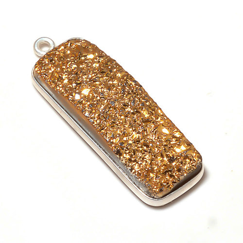 Stone Connectors & Drops. Sterling Silver 10.2mm Width by 33.8mm Length, Druzy - Gold Stone, Rectangle Drop with one 3.1mm Closed Ring. Quantity Per Pack: 1 Piece.