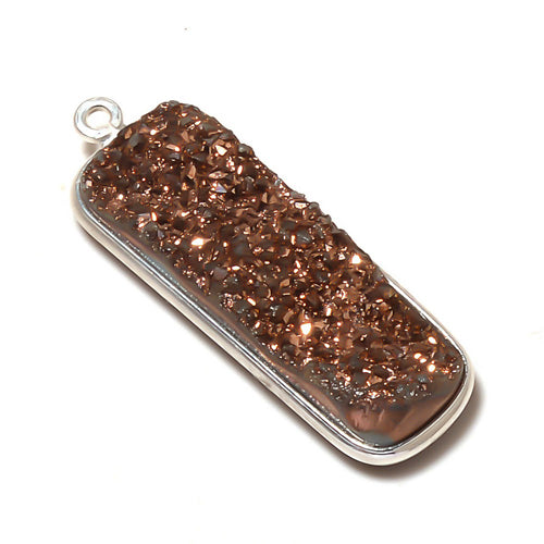 Stone Connectors & Drops. Sterling Silver 10.2mm Width by 33.8mm Length, Copper Druzy Stone, Rectangle Drop with one 3.1mm Closed Ring. Quantity Per Pack: 1 Piece.