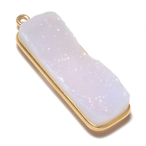 Stone Connectors & Drops. Sterling Silver Gold Plated / Vermeil 10.2mm Width by 33.8mm Length, Druzy - Natural Stone, Rectangle Drop with one 3.1mm Closed Ring. Quantity Per Pack: 1 Piece.