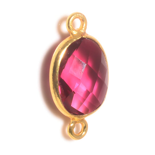 Stone Connectors & Drops. Sterling Silver Gold Plated / Vermeil 9.0mm Width by 17.7mm Length, Pink Tourmaline Stone, Oval Connector with 3.0mm Closed Ring on each side. Quantity Per Pack: 1 Piece.