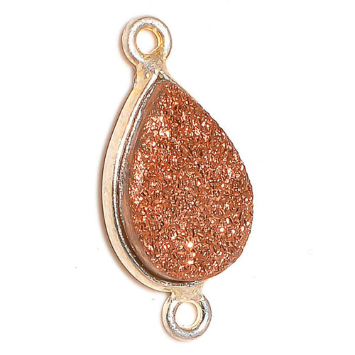 Stone Connectors & Drops. Sterling Silver 9.3mm Width by 19.4mm Length, Copper Druzy Stone, Tear Drop Connector with 3.3mm Closed Ring on each side. Quantity Per Pack: 1 Piece.