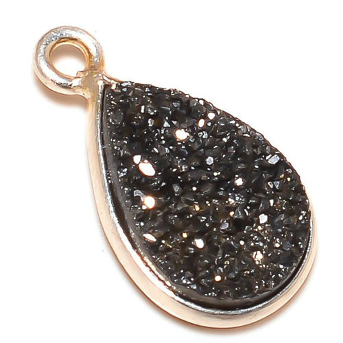 Stone Connectors & Drops. Sterling Silver 9.3mm Width by 15.9mm Length, Druzy - Black Stone, Tear Drop, Drop with one 3.3mm Closed Ring. Quantity Per Pack: 1 Piece.