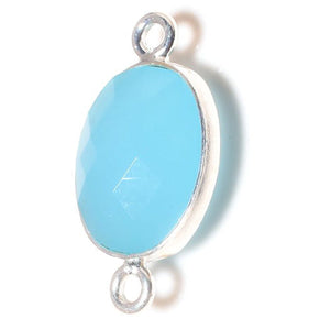 Stone Connectors & Drops. Sterling Silver 9.0mm Width by 17.7mm Length, Chalcedony - Peru Stone, Oval Connector with 3.0mm Closed Ring on each side. Quantity Per Pack: 1 Piece.