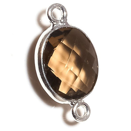 Stone Connectors & Drops. Sterling Silver 8.0mm Width / Length, Smoky Quartz Stone, Round Connector with 3.3mm Closed Ring on each side. Quantity Per Pack: 1 Piece.