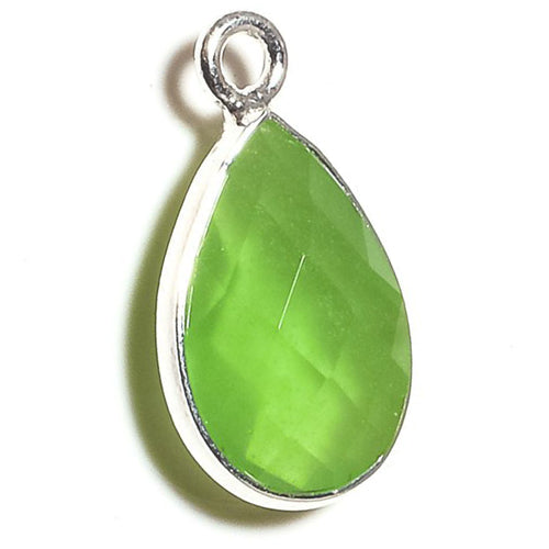 Stone Connectors & Drops. Sterling Silver 9.3mm Width by 15.9mm Length, Prehnite Quartz Stone, Tear Drop, Drop with one 3.3mm Closed Ring. Quantity Per Pack: 1 Piece.