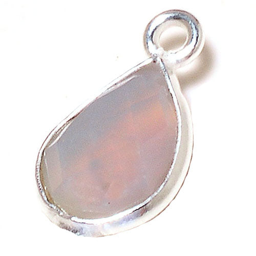 Stone Connectors & Drops. Sterling Silver 9.3mm Width by 15.9mm Length, Chalcedony Stone, Tear Drop, Drop with one 3.3mm Closed Ring. Quantity Per Pack: 1 Piece.