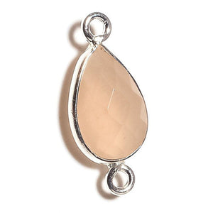 Stone Connectors & Drops. Sterling Silver 9.3mm Width by 19.4mm Length, Pink Opal Quartz Stone, Tear Drop Connector with 3.3mm Closed Ring on each side. Quantity Per Pack: 1 Piece.