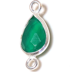 Stone Connectors & Drops. Sterling Silver 9.3mm Width by 19.4mm Length, Emerald Quartz Stone, Tear Drop Connector with 3.3mm Closed Ring on each side. Quantity Per Pack: 1 Piece.