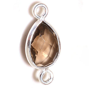 Stone Connectors & Drops. Sterling Silver 9.3mm Width by 19.4mm Length, Smoky Quartz Stone, Tear Drop Connector with 3.3mm Closed Ring on each side. Quantity Per Pack: 1 Piece.