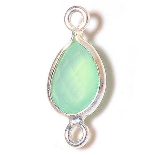 Stone Connectors & Drops. Sterling Silver 9.3mm Width by 19.4mm Length, Prehnite Quartz Stone, Tear Drop Connector with 3.3mm Closed Ring on each side. Quantity Per Pack: 1 Piece.