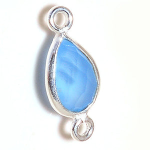 Stone Connectors & Drops. Sterling Silver 9.3mm Width by 19.4mm Length, Chalcedony - Aqua Stone, Tear Drop Connector with 3.3mm Closed Ring on each side. Quantity Per Pack: 1 Piece.