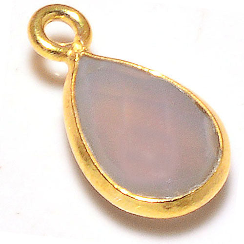 Stone Connectors & Drops. Sterling Silver Gold Plated / Vermeil 9.3mm Width by 15.9mm Length, Chalcedony Stone, Tear Drop, Drop with one 3.3mm Closed Ring. Quantity Per Pack: 1 Piece.