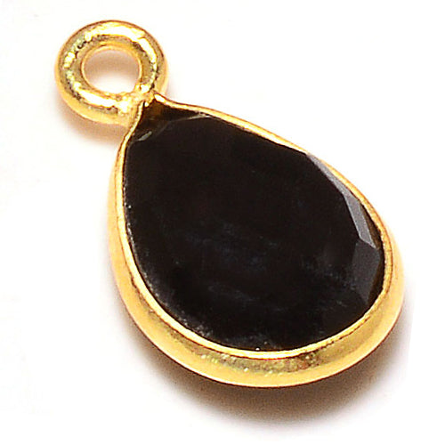 Stone Connectors & Drops. Sterling Silver Gold Plated / Vermeil 9.3mm Width by 15.9mm Length, Black Onyx Stone, Tear Drop, Drop with one 3.3mm Closed Ring. Quantity Per Pack: 1 Piece.