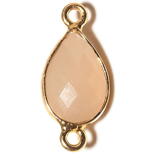 Stone Connectors & Drops. Sterling Silver Gold Plated / Vermeil 9.3mm Width by 19.4mm Length, Pink Opal Quartz Stone, Tear Drop Connector with 3.3mm Closed Ring on each side. Quantity Per Pack: 1 Piece.