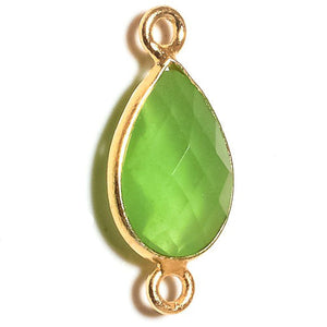 Stone Connectors & Drops. Sterling Silver Gold Plated / Vermeil 9.3mm Width by 19.4mm Length, Prehnite Quartz Stone, Tear Drop Connector with 3.3mm Closed Ring on each side. Quantity Per Pack: 1 Piece.