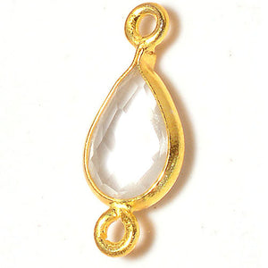 Stone Connectors & Drops. Sterling Silver Gold Plated / Vermeil 9.3mm Width by 19.4mm Length, Lemon Quartz Stone, Tear Drop Connector with 3.3mm Closed Ring on each side. Quantity Per Pack: 1 Piece.