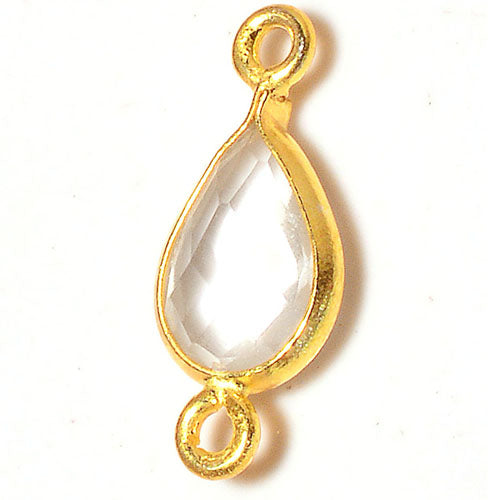 Stone Connectors & Drops. Sterling Silver Gold Plated / Vermeil 9.3mm Width by 19.4mm Length, Lemon Quartz Stone, Tear Drop Connector with 3.3mm Closed Ring on each side. Quantity Per Pack: 1 Piece.