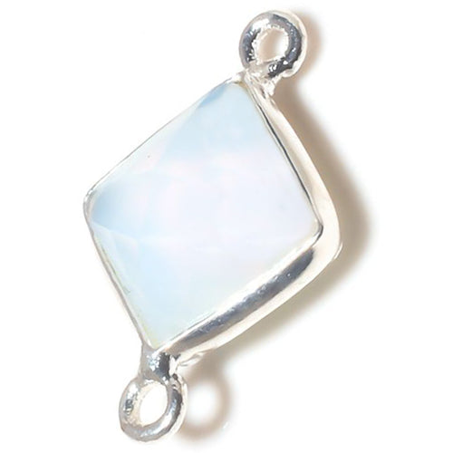 Stone Connectors & Drops. Sterling Silver 11.0mm Width by 17.5mm Length, Oplite Stone, Diamond Shaped Connector with 3.3mm Closed Ring on each side. Quantity Per Pack: 1 Piece.