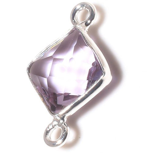 Stone Connectors & Drops. Sterling Silver 11.0mm Width by 17.5mm Length, Amethyst Stone, Diamond Shaped Connector with 3.3mm Closed Ring on each side. Quantity Per Pack: 1 Piece.