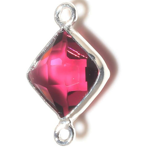 Stone Connectors & Drops. Sterling Silver 11.0mm Width by 17.5mm Length, Pink Tourmaline Stone, Diamond Shaped Connector with 3.3mm Closed Ring on each side. Quantity Per Pack: 1 Piece.