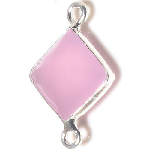 Stone Connectors & Drops. Sterling Silver 11.0mm Width by 17.5mm Length, Chalcedony - Rani Pink Stone, Diamond Shaped Connector with 3.3mm Closed Ring on each side. Quantity Per Pack: 1 Piece.