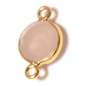 Stone Connectors & Drops. Sterling Silver Gold Plated / Vermeil 8.0mm Width / Length, Pink Opal Quartz Stone, Round Connector with 3.3mm Closed Ring on each side. Quantity Per Pack: 1 Piece.