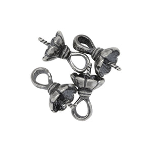 Sterling Silver Oxidized 7.6mm Screw Eye Bail with 4.4mm Width by 5.1mm Height, Sliding Bail at the top. Quantity per pack - 4 Pieces.