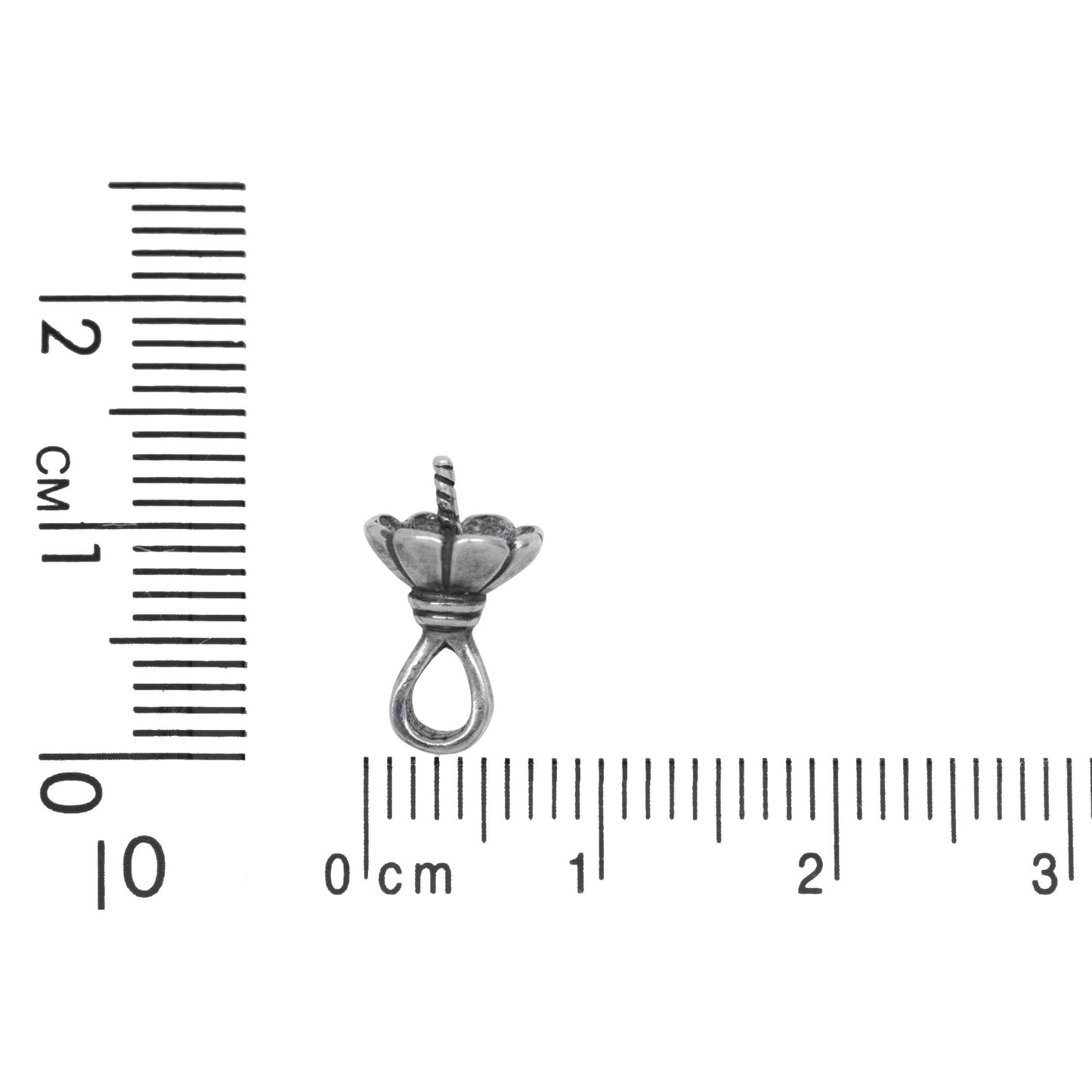 Sterling Silver Oxidized 7.6mm Screw Eye Bail with 4.4mm Width by 5.1mm Height, Sliding Bail at the top. Quantity per pack - 4 Pieces.